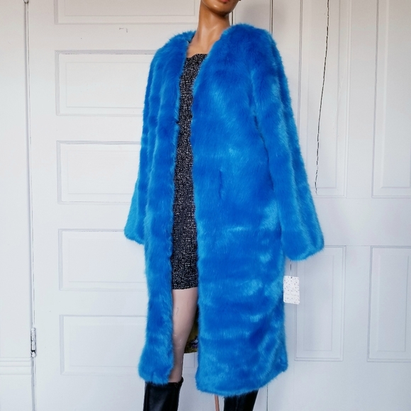Free People Jackets & Blazers - NWT Free People Magnolia vibrant blue fauxfur coat